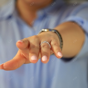 Bague de mariage en Moissanite certifiée GRA, forme ronde et moderne, demi-éternité, bague en or massif - Product Image 6