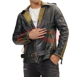 Top Trending Punk Leather Jacket <b>For</b> <b>Men</b> Studded Stylish Fashion Handmade Punk <b>Studs</b> Cowhide Leather <b>Men's</b> Jackets From Pakistan - Product Image 4