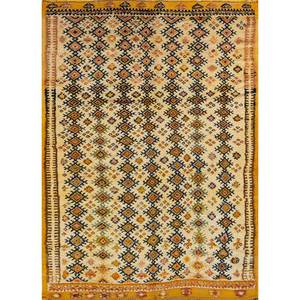 พรมขนสัตว์ถักมือลายเรขาคณิตคลาสสิก Nuray สีเบจและสีน้ำตาล ขนาด 9x12 ฟุต รูปทรงสี่เหลี่ยมผืนผ้า สำหรับบ้าน ห้องนั่งเล่น ห้องโถง รุ่น Pae-138 - Product Image 1