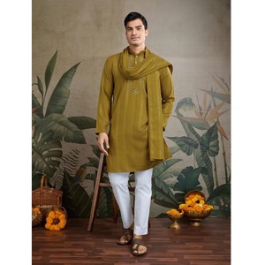 Maruti Fashion Men's Traditional <b>Silk</b> Knee-Length <b>Kurta</b> Dupatta Special Collection Weddings Featuring Real Mirror Work Indian - Product Image 1
