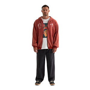 Sweat à capuche zippé en molleton imprimé délavé, style streetwear, broderie personnalisée, nouveau design, 100% coton, hiver, vente en gros pour hommes - Product Image 1