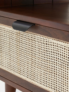 Mesa de Noche Moderna de Madera de Mango y Ratán con Acabado Natural, Gabinete de Almacenamiento para Dormitorio, Taburetes y Otomanas - Product Image 3