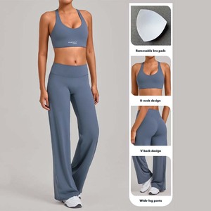 Perfect Women's Yoga 2 Piece Set <b>Pink</b> Square Neck Racerback Crop Top High Waist <b>Leggings</b> V Waist Seamless Spandex Polyester - Product Image 2