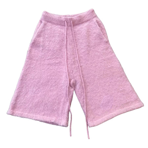 Custom Designed Half-Length Soft <b>Pink</b> Mohair <b>Shorts</b> Casual Cotton Sports Wear Elastic Waist Solid Pattern Running Made Canvas - Product Image 5