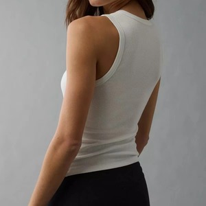 เสื้อแขนกุดผ้าฝ้ายแบบเรียบง่ายสำหรับผู้หญิงเสื้อแขนกุดใส่ได้พอดีตัวโลโก้ด้านหน้าสำหรับยิมชั้น - Product Image 5