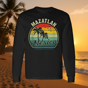 Vintage Mazatlan Beach Mexico <b>Top</b> <b>Summer</b> Vacation Sunset Palm Tank <b>Long</b> Sleeve T-Shirt-Promotional Item - Product Image 3