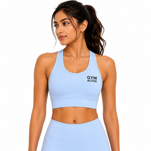 Women Light Blue Plaid <b>Racerback</b> Sports <b>Bra</b> High Waist Leggings Set Custom Gym Activewear Yoga Workout Fitness Plus Size Front - Product Image 1