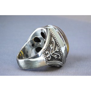 Turkish Ottoman Style Sterling Silver Rhodium Plated <b>Amber</b> Stone Wedding Engagement <b>Ring</b> Handmade Vintage Design Prong Party - Product Image 3