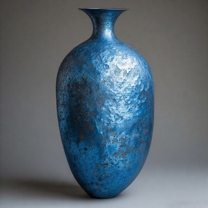 SapphireDust Faded Blue Vase pour la décoration de la maison classique Vase de sol en métal Floral en relief Design Home Decor Accent Statement - Product Image 1