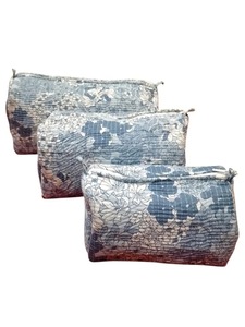 3 Piece Grey Vintage Style Quilted Eco-Friendly Cotton Storage Case <b>Set</b> Zipper Closure Water Resistant Durable Cosmetic Travel - Product Image 3