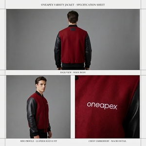 เสื้อแจ็คเก็ตขนสัตว์ผู้ชาย แขนหนังสีดำ ปักโลโก้ได้ คอและปลายแขนเสื้อถักแบบริบ ติดกระดุมด้านหน้า เสื้อผ้าสตรีทแวร์ระดับพรีเมียม ทรงบอมเบอร์ - Product Image 5