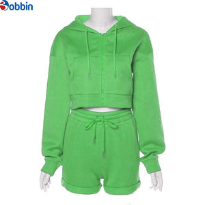 Conjunto de Top Corto y Pantalones Cortos para Mujer, Conjunto de Top Corto y Pantalones Cortos de Manga Larga con Cremallera para Mujer, Conjuntos de Sudadera Corta Personalizados para Mujer - Product Image 3