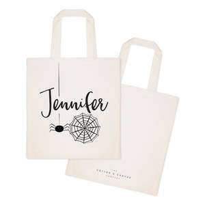 Personalized Name Open Closure Solid Color Spider Cotton Canvas Tote Bag - Product Image 2