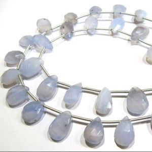 Cuentas de Piedra Natural de Calcedonia Azul de Alta Calidad, Forma de Pera Facetada de 8 Pulgadas, 8x12mm 10x13mm, 2 Hilos, 3-7 Días - Product Image 1