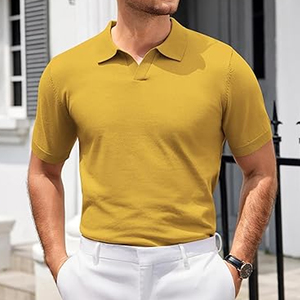 Camiseta de algodón de manga corta con cuello en V para hombre de alta calidad para Polo, camisetas de Golf informales personalizadas transpirables suaves, bordadas sólidas - Product Image 3