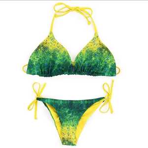 Ensemble de bikini taille haute sexy pour femmes maillot de bain deux pièces push-up imprimé respirant personnalisé avec motif rayé - Product Image 2