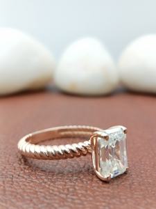 Bague de Fiançailles et de Mariage Solitaire Personnalisée Fantaisie Diamant Taille Émeraude Certifié GIA Argent 925 Or 14k 18k Cadeau Fêtes 100% - Product Image 2