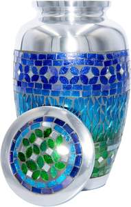 โกศเพลิงศพโมเสคสีน้ําเงินสีเขียวขนาดกลางแกะสลักแบบกําหนดเองสําหรับสัตว์เลี้ยงหรือมนุษย์ - Product Image 3