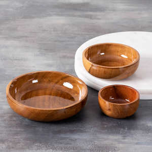 Cuencos de madera poco profundos ecológicos, juego de cuencos de madera decorativos seguros para alimentos para servir en la mesa de la cena - Product Image 1