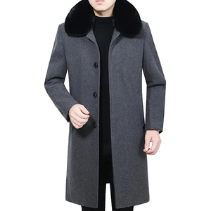 Gabardina larga ajustada a la moda para hombre con cuello de piel, abrigo de invierno transpirable, prendas de vestir exteriores de invierno para hombre - Product Image 4