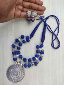 Cuentas de plata oxidadas alemanas hechas a mano con colgante redondo y Bola de hilo de algodón collar de hilo ajustable para mujer - Product Image 6