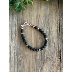 Navajo Strung Onyx & Sterling <b>Silver</b> Pearl <b>Beaded</b> Bracelet-round Ball Shape - Product Image 3