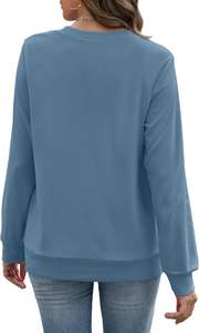 Dusty <b>Blue</b> Crewneck <b>Women's</b> Sweatshirts Trendy Streetwear Long Sleeve Pullover with Front Badge Pockets 100% Cotton - Product Image 2