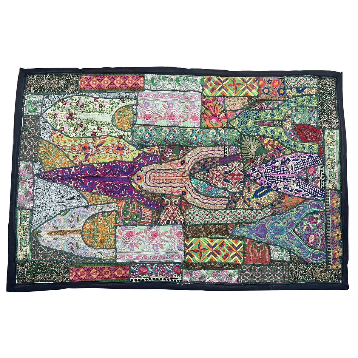 Bohemian Indian traditional hand stitched assorted color and design patchwork vintage wall decor tapestry art work piece