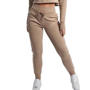 Jogging décontracté pour femme à taille haute, coupe droite, en coton extensible avec poches - Product Image 1