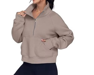 Sweat-shirt à capuche pour femme, vente en gros personnalisée, sweat-shirt pour femme, demi-zip, pull court, sweat-shirt à capuche en laine, quart de zip - Product Image 3