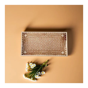 Bandeja DE SERVICIO DE MADERA india tradicional con diseño de incrustaciones de hueso y fregona tamaño personalizado para uso en cocina o restaurante - Product Image 3