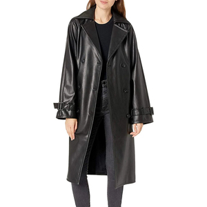 Abrigo de Cuero Tipo Gabardina para Mujer, Piel de Oveja Genuina, Color Marrón, Abrigo Largo de Invierno - Product Image 5