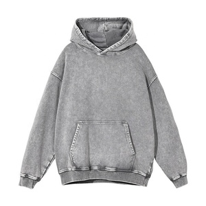 Sudadera con Capucha Personalizada para Hombre, Estilo Urbano, Gruesa, Lavado Ácido Desgastado, Bordado con Pedrería, OEM - Product Image 2