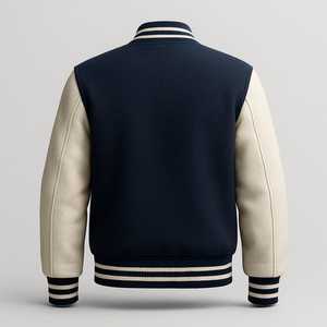 Chaqueta Varsity Azul Marino para Hombre con Mangas de Cuero Crema, Cierre de Botones, Estilo Preppy, Ropa de Otoño - Product Image 6