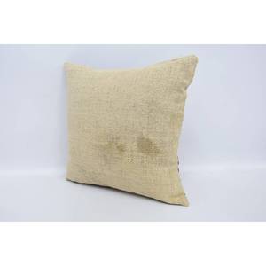 Almohada bordada Kantha de lana Beige a rayas sutiles 16x16 pulgadas tejida con patrón vintage - Product Image 4