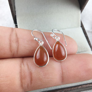 Carnelian Pear Shape Gemstone 925 <b>Sterling</b> <b>Silver</b> Gold Plated Bezel Setting Drop <b>Earrings</b> for <b>Women</b>-Gift - Product Image 2