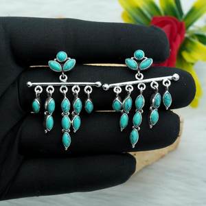 925 argent Sterling naturel Turquoise boucles d'oreilles à la main goutte d'eau forme bijoux bleu cadeau pour elle - Product Image 3
