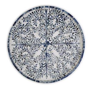 Vente en gros de plateau de service en incrustation d'os au design floral marocain, plateau de service de haute qualité fait à la main et écologique pour la maison, hôtel et restaurant - Product Image 3