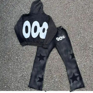 Survêtement unisexe de qualité supérieure, broderie appliquée, respirant, style streetwear, 100% coton, sweat-shirt et pantalon de survêtement imprimés. - Product Image 4