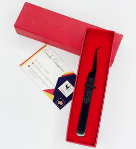 Pinzas para pestañas de 45 grados de acero inoxidable con etiqueta privada, herramienta de belleza con volumen de fibra de agarre de mariposa con punta puntiaguda sostenible - Product Image 4