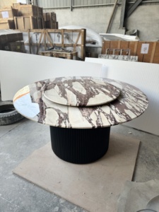 Moderno lujo púrpura vena violeta Calacatta viola mármol mesa de comedor Conjunto grande elegante comedor muebles <span class=keywords><strong>Lazy</strong></span> <span class=keywords><strong>Susan</strong></span> Turn Top - Product Image 2