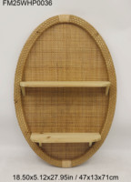 Étagère murale ovale en rotin tressé style bohème, 2 niveaux, support de présentation flottant en bois, étagère murale en rotin faite à la main pour la décoration de maison de style farmhouse