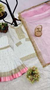 Fancy Readymade Wedding Wear Faux Georgette Heavy Sequence & Thread Embroidery Work Top and Sharara With <b>Organza</b> <b>Silk</b> Dupatta - Product Image 5