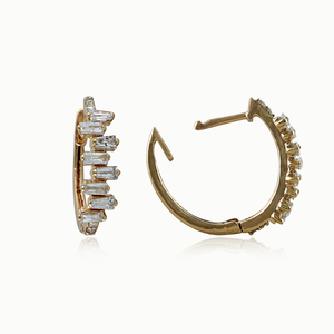 Boucles d'oreilles créoles ovales en or jaune 14 carats avec diamants véritables, fabrication artisanale, bijoux fins, vente en gros - Product Image 3