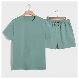 Short d'été à manches courtes pour hommes, ample, ensemble deux pièces OEM vente en gros de short d'été décontracté deux pièces - Product Image 1