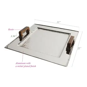 ถาดโลหะน้ำหนักเบา ดีไซน์เชือก งานฝีมือ ตกแต่งโต๊ะสไตล์โมเดิร์น ขัดเงาด้วยมือ รูปทรงสี่เหลี่ยม งานหัตถกรรมโลหะคุณภาพพรีเมียม - Product Image 2