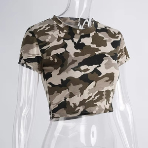 Nueva moda de manga corta con estampado de camuflaje para damas, cuello redondo, Top corto transpirable de alta calidad, camisetas sin mangas de visibilidad para mujer - Product Image 2