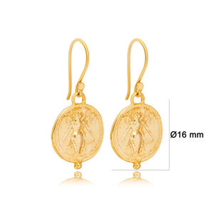 Pendientes de diseño de abeja hechos a mano, joyería de plata de ley 925, oro de 22 quilates, diseño Vintage turco, venta al por mayor - Product Image 2