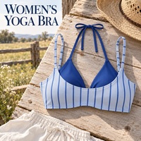 Soutien-gorge de yoga personnalisé à rayures fines, extensible dans 4 directions, anti-humidité, 80 % nylon, 20 % élasthanne, bretelles réglables pour femmes