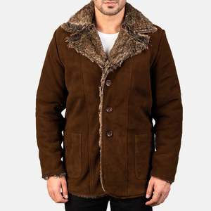 Abrigo de Cuero de Ante Marrón Furlong con Capucha, Gabardina con Relleno de Lana y Algodón, Tejido Genuino, Decoración de Botones, Nuevas Técnicas - Product Image 4